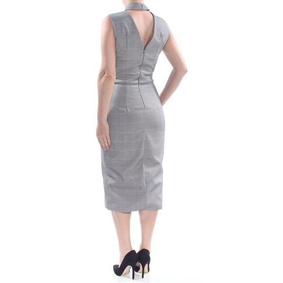 NWT XOXO Womens Gray Mock Neck Plaid Lace Up Midi Wear To Work Dress S - Picture 2 of 4